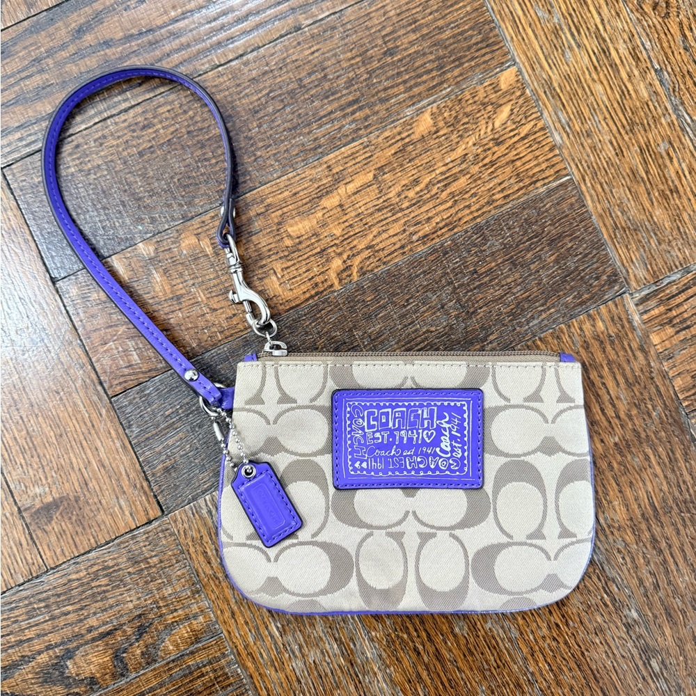 Coach Tan and Purple Signature Wristlet